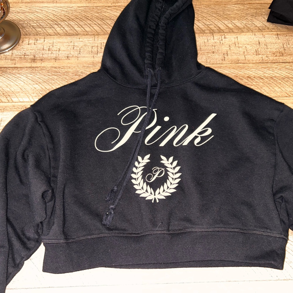 PINK Victoria's Secret Black Hoodie with White Script